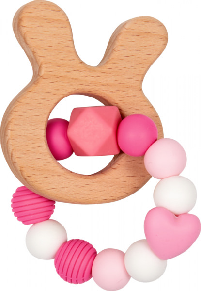 BabyGlück Silikon-Holz-Beißring, rosa