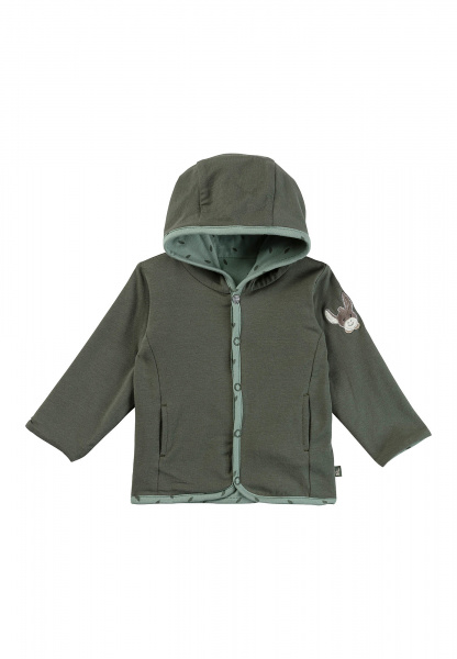 Baby Wendejacke aus Baumwolljersey mit Esel Emmi Applikation und Blätter-Druck