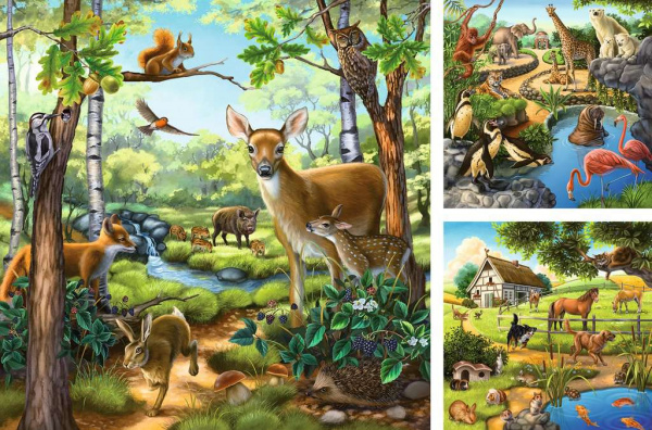 Wald-/Zoo-/Haustiere (3x49 Teile)