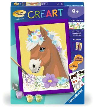 CreArt Malen nach Zahlen Pferd mit Blumen